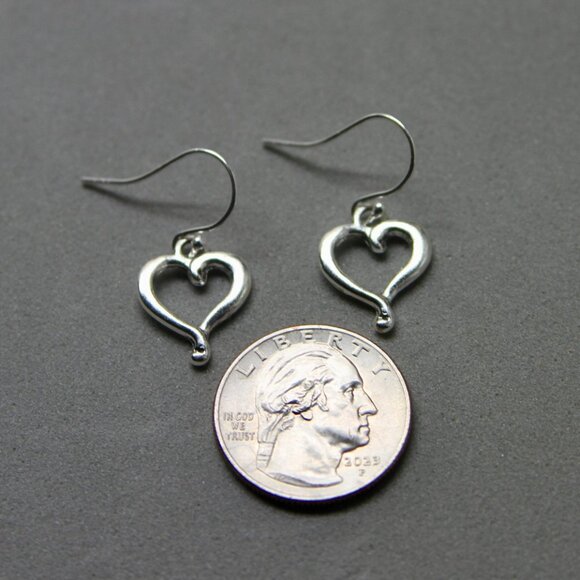 Silver Plated Open Heart Earrings with 925 Sterling Silver Ear Wires - Picture 3 of 5